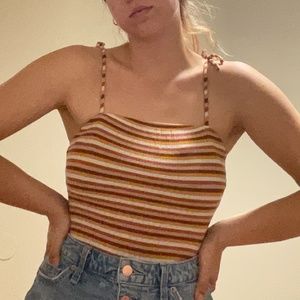 striped spaghetti strap bows body suit